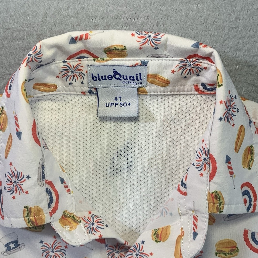 Boys Blue Quail Clothing Co Dry-Fit | Size 4T 4th Of just Print UPF 50+ - Picture 2 of 8